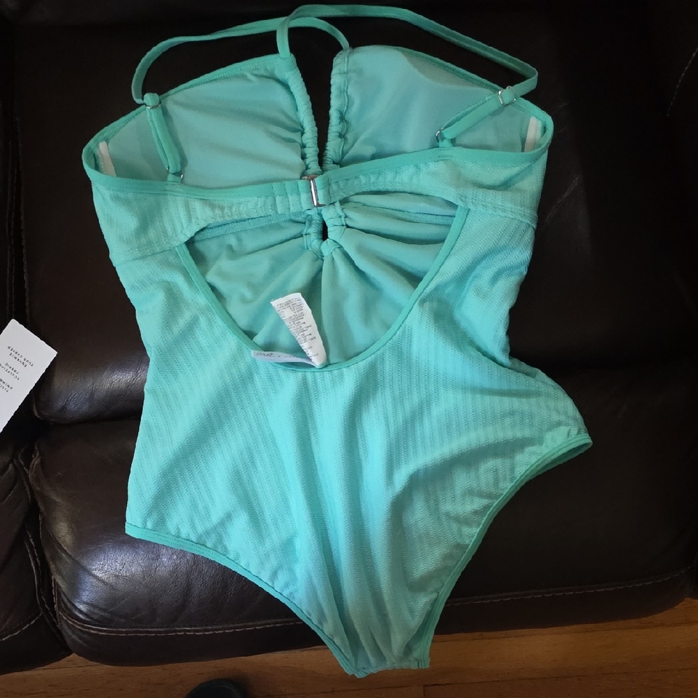 Salt + Cove Aqua Ribbed One-Piece Swimsuit with Back Cutout